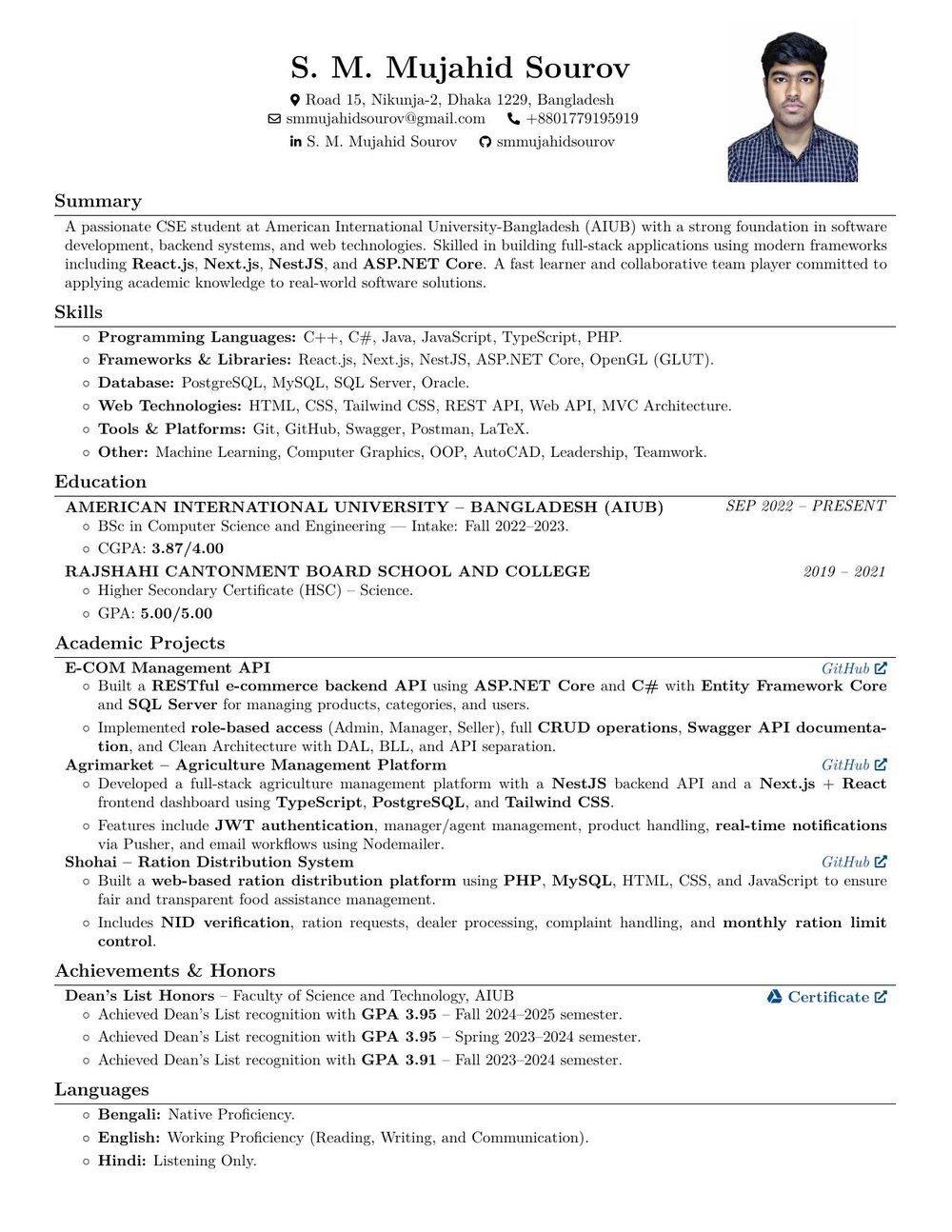 CV preview - S. M. Mujahid Sourov